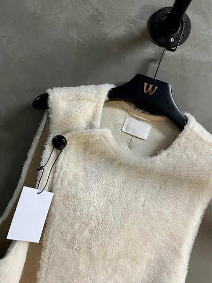 Women’s Merino Fur Vest Shearling Sleeveless Jacket Gray Winter Outerwear