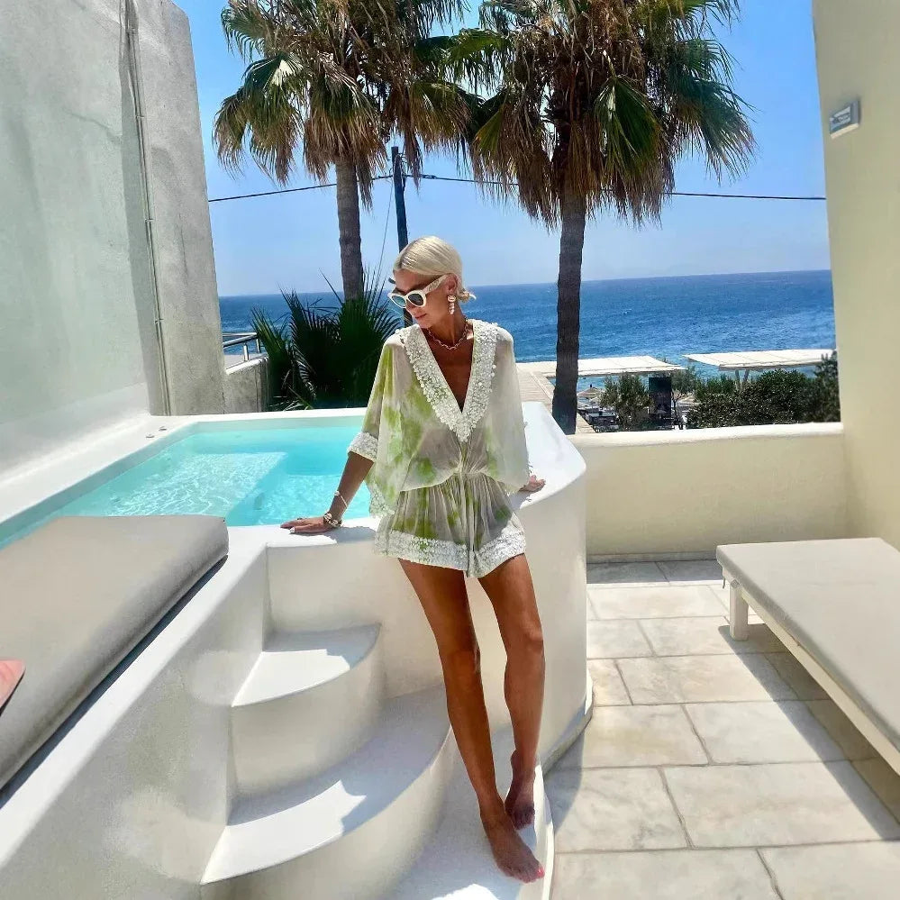 Beachfront boho chiffon v neck romper