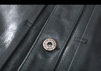Black Leather Jacket Men Slim Fit Biker Oil Wax Vintage Style