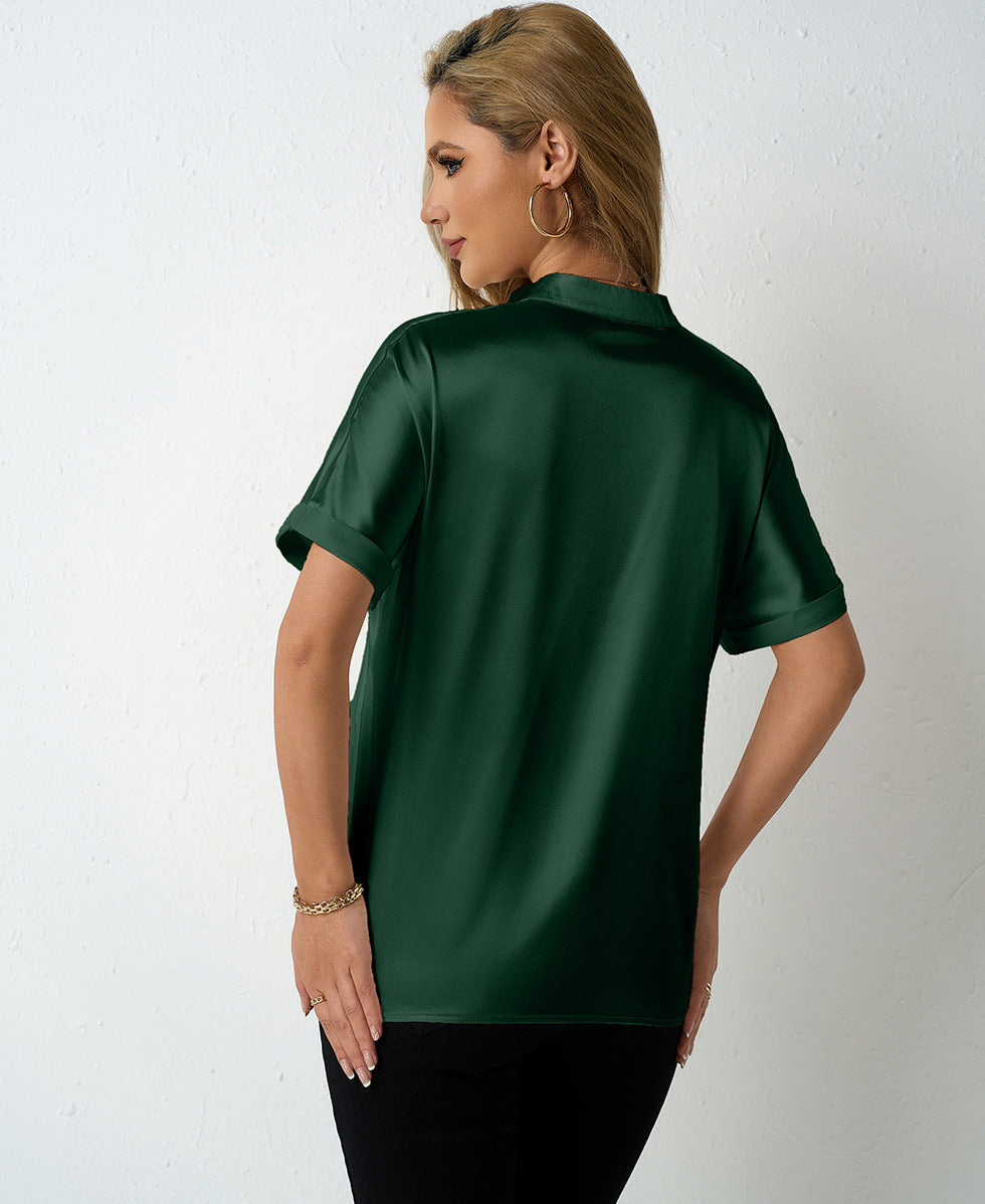 Women Satin Batwing Short Sleeve Shirts