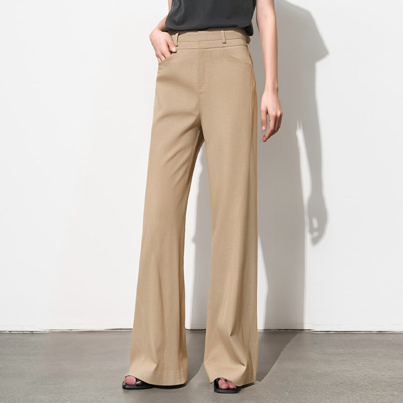 Beige high waist wide leg trousers women