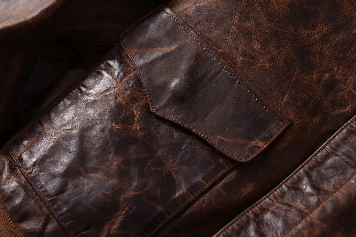 Mens Distressed Oil Wax Cowhide Leather Jacket