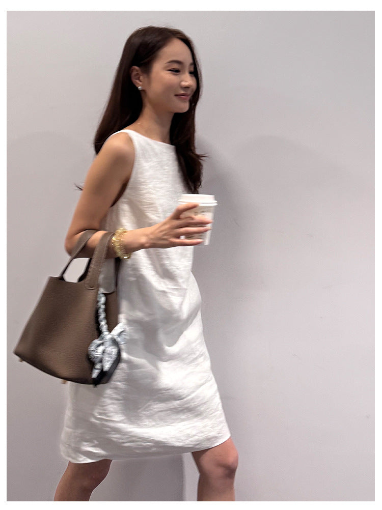 White linen backless mini dress spaghetti strap summer casual