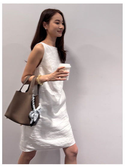 White linen backless mini dress spaghetti strap summer casual