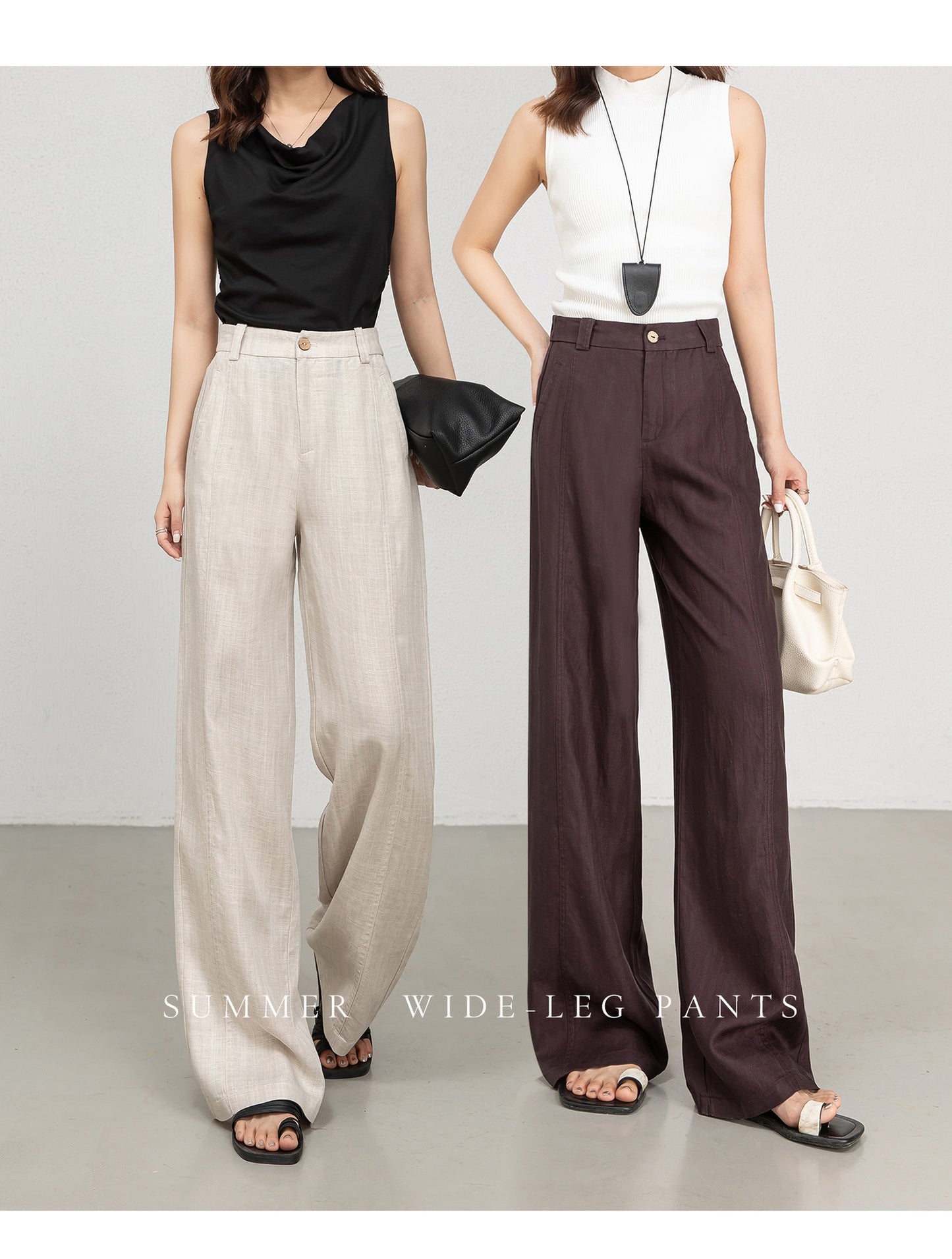 Women wide leg trousers in tencel linen fabric