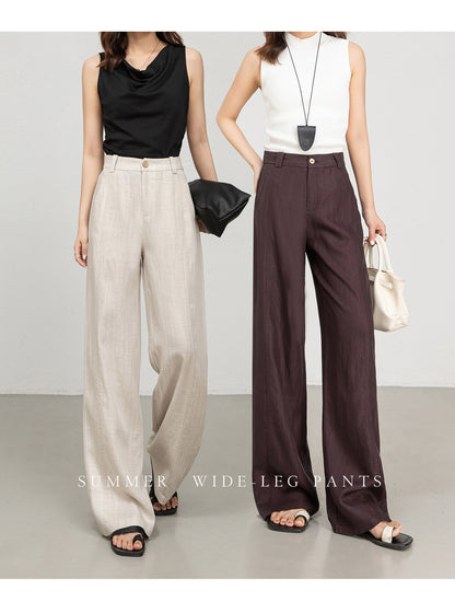 Women wide leg trousers in tencel linen fabric