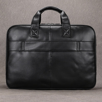 Genuine Leather Office Laptop Bag for Men with Trolley Sleeve