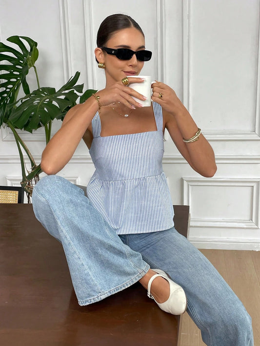 Knotted Back Striped Blouse