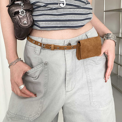 Women’s Thin Western Faux Suede Belt with Pouch