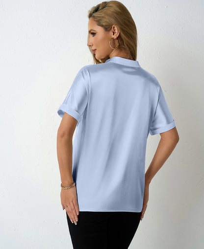 Women Satin Batwing Short Sleeve Shirts