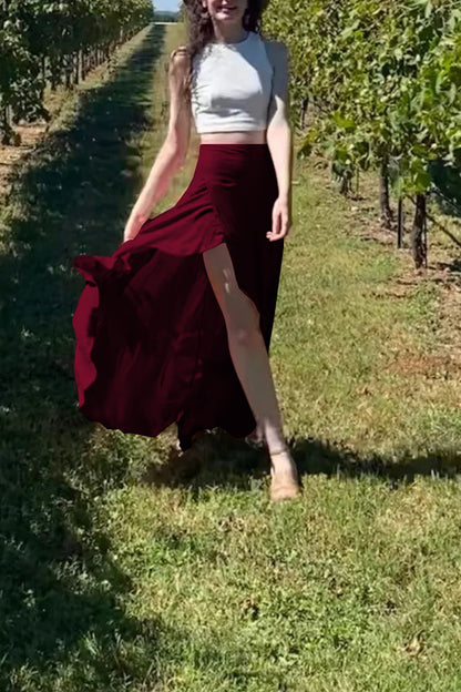high waisted maxi flared skirt
