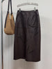 Women’s Leather Maxi Skirt with Embroidered Hollow Detailing