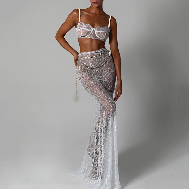 Sheer Lace Two Piece Fishtail Set