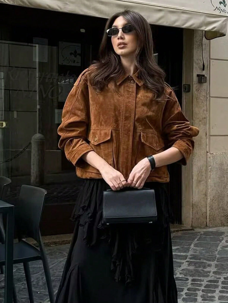 Women’s Faux Suede Loose Jacket Brown