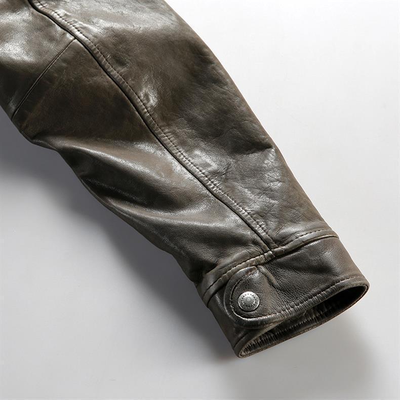 Men Leather Jacket Double Zip Bomber