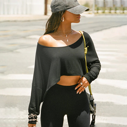 Women's Long Sleeve Casual Blouse Crop Top