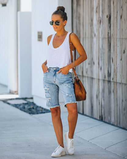 Distressed Pockets Denim Shorts Women