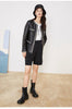 Women’s Leather Jacket with Chain Trim and Tweed Edge