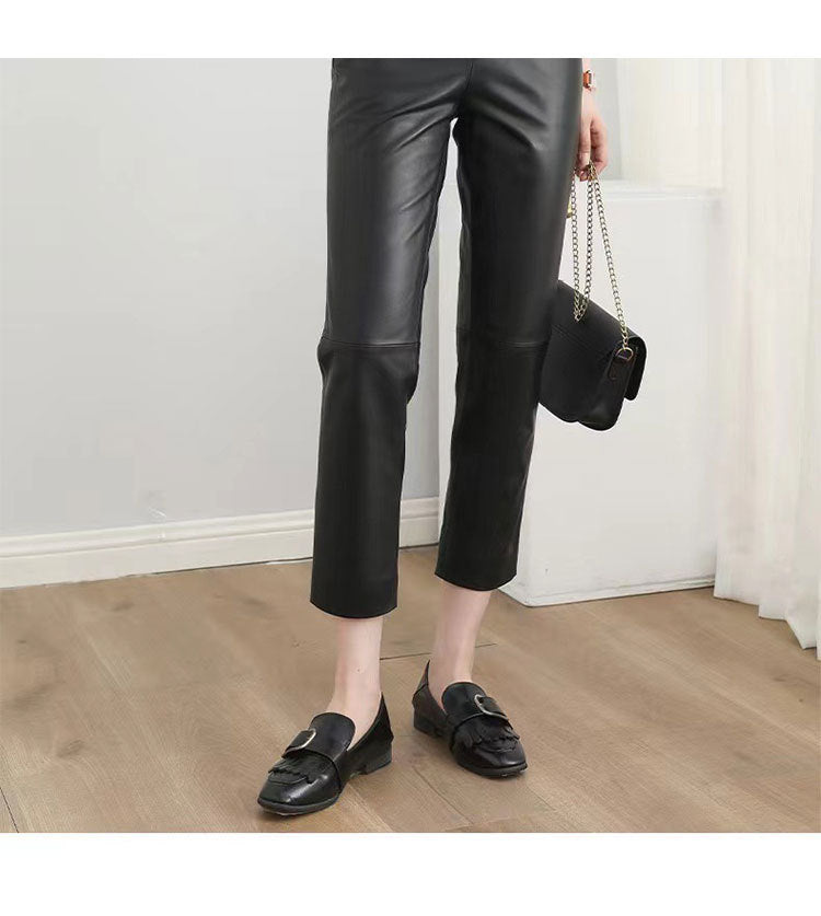 Women’s High Waisted Black Cropped Leather Pants