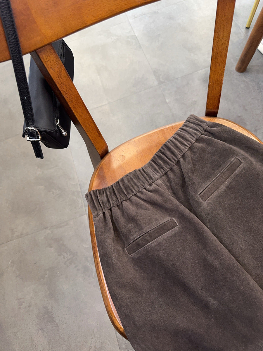 Women’s Genuine Suede Shorts  Wide Leg Brown Leather