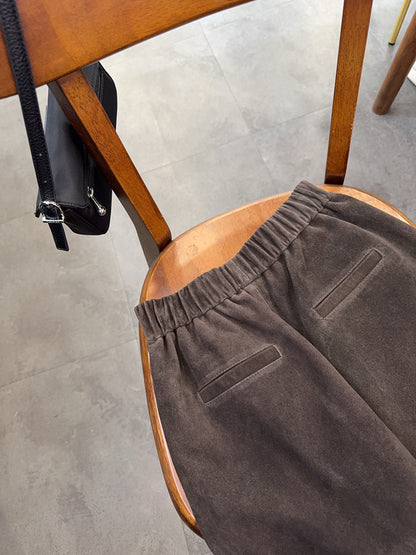 Women’s Genuine Suede Shorts  Wide Leg Brown Leather
