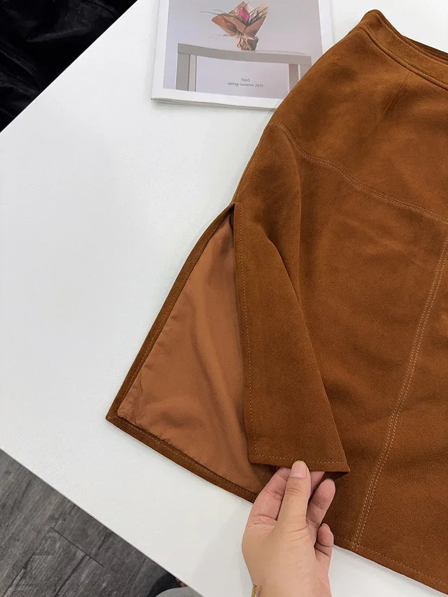 Women’s High Waisted Real Suede Skirt