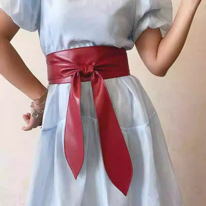 Women’s Wide Faux Leather Bow Tie Waist Belt