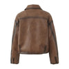 Brown Faux Leather Bomber Jacket for Women Cropped
