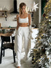Heart print ribbed three piece women pajama set