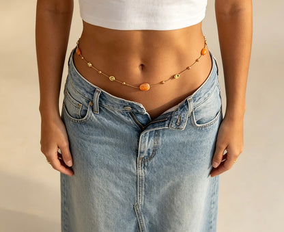 Women’s Orange Resin Bead Waist Chain with Gold Detail
