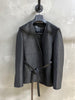 Women Hand Woven Leather Jacket with Open Front Belt