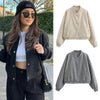 Women Loose Wool Bomber Pilot Jacket