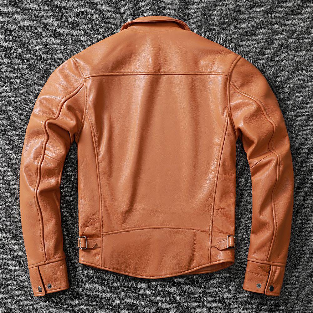 Men's Cowhide Leather Jacket Brown Slim Fit