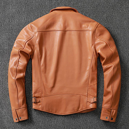 Men's Cowhide Leather Jacket Brown Slim Fit