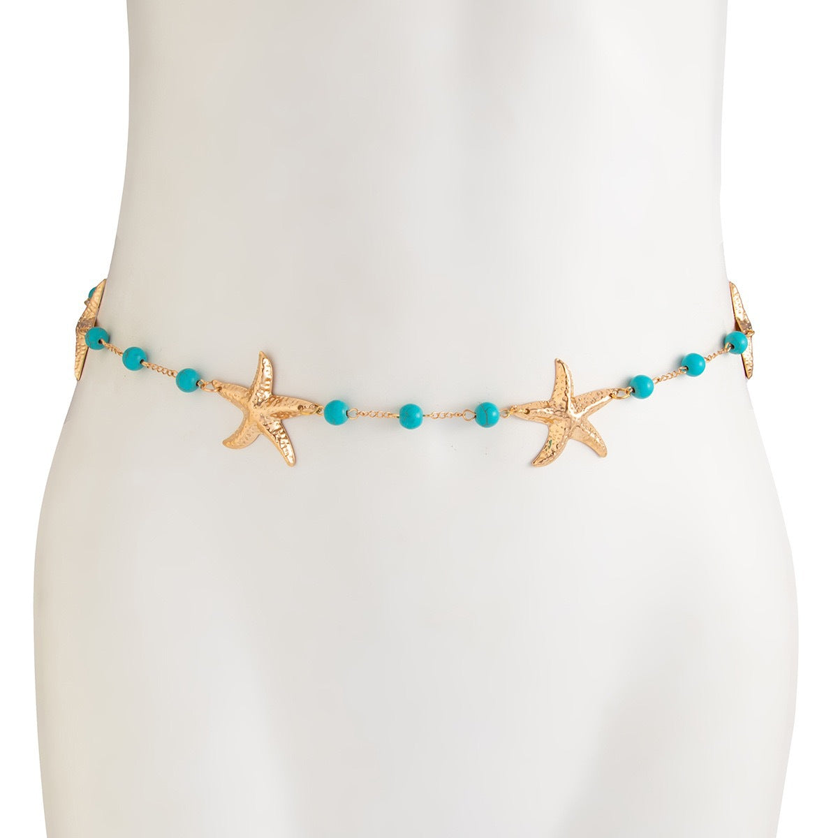 Women’s Gold Starfish Waist Chain with Turquoise Colored Beads