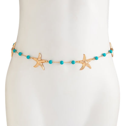 Women’s Gold Starfish Waist Chain with Turquoise Colored Beads