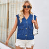 flap pocket denim vest women