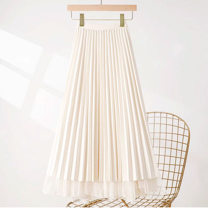 White pleated mesh skirt with elastic waistband