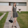 Women Co Ord Two Piece Suit Gray Pinstripe Vest and Shorts