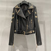 Women Studded Punk Rock Leather Jacket Heavy Rivet