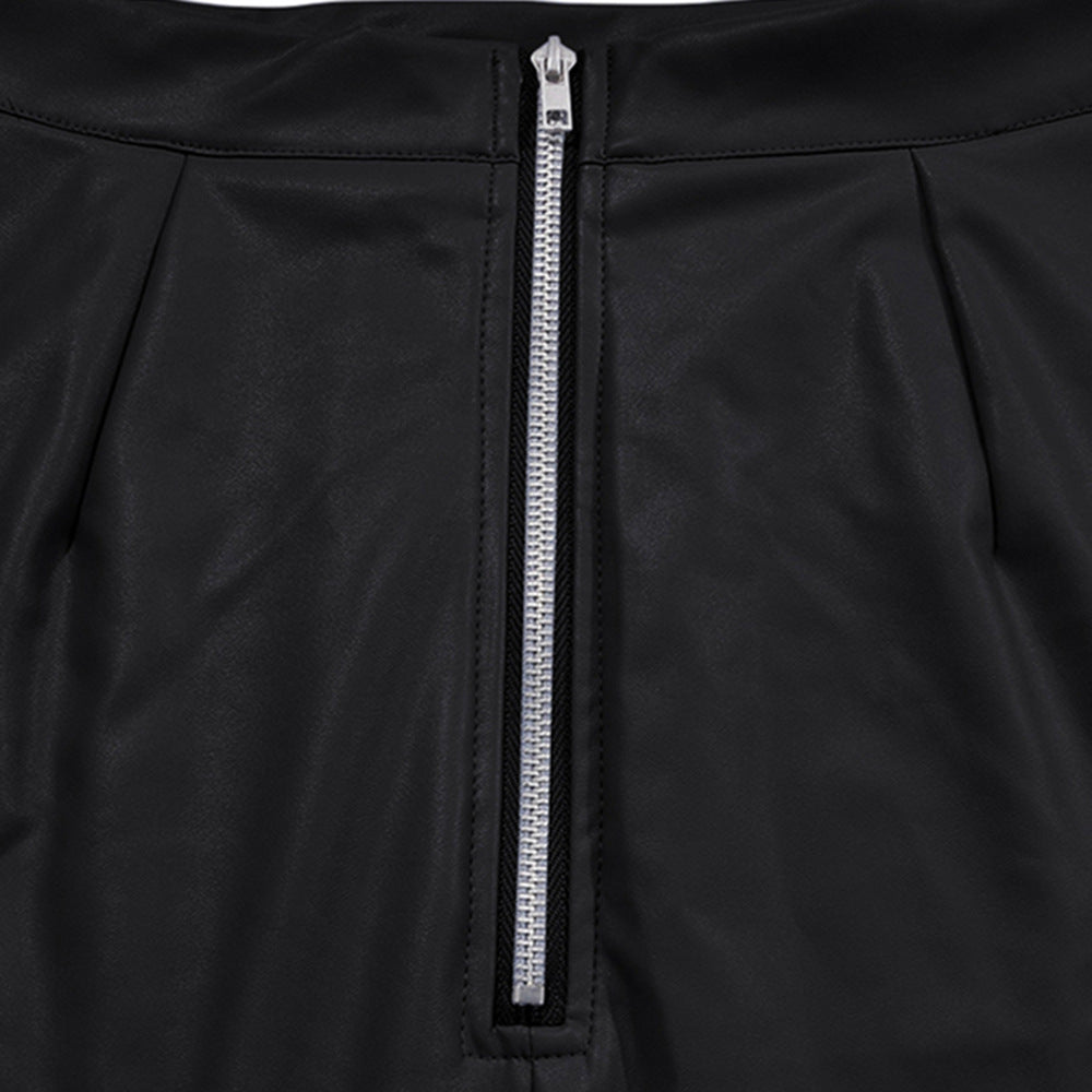Black Faux Leather Pencil Skirt with Back Zipper