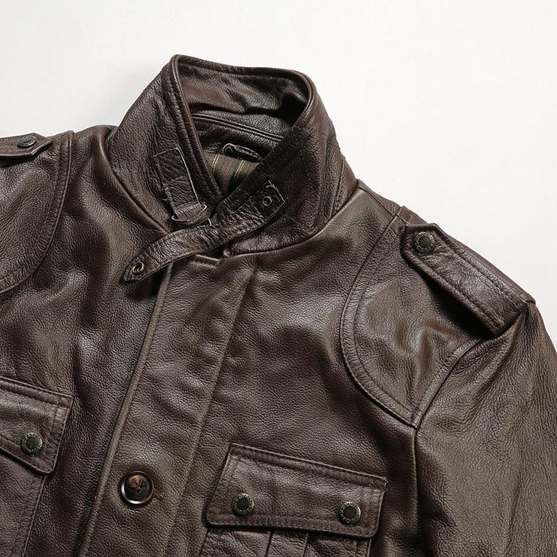 Men Brown Belted Leather Hunting Jacket