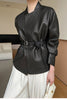 Women Leather Jacket Lychee Grain Belted Short Coat