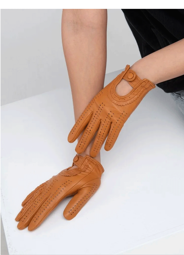 Women’s Leather Gloves in Perforated Lambskin for Driving and Riding