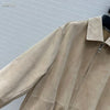 Women Beige Suede Bomber Jacket With Buckle Detail