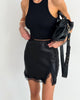 Black Satin Lace Trim Slit Mini Skirt