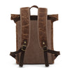 Waxed Canvas Backpack with Genuine Leather and Roll Top Design