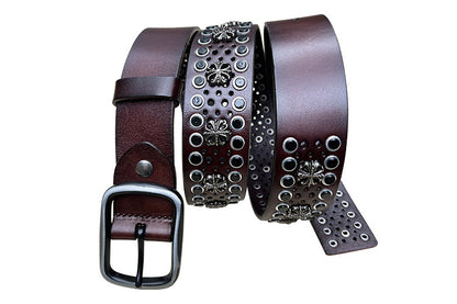 Riveted punk wide cowhide leather belt