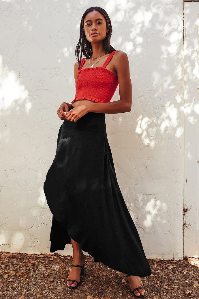 high waisted maxi flared skirt