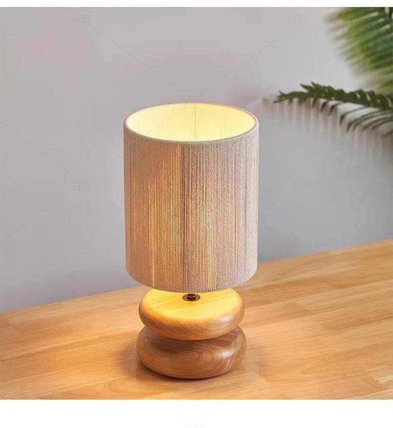 Wabi-sabi Solid Wood Table Lamp with Fabric Lampshade